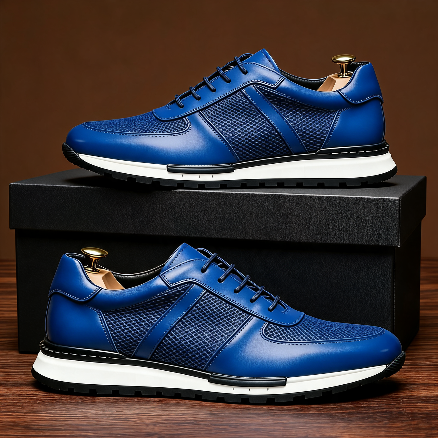 Durable men's Spencer leather and breathable mesh platform sneaker, perfect casual footwear.