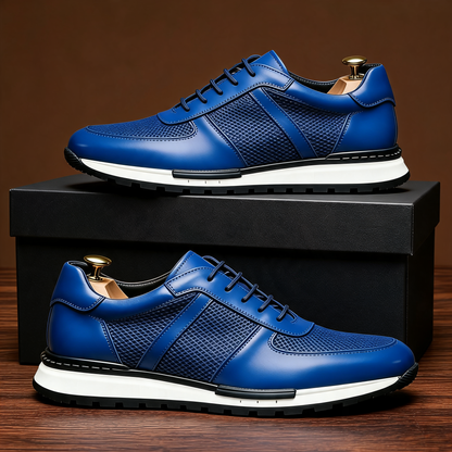 Durable men's Spencer leather and breathable mesh platform sneaker, perfect casual footwear.