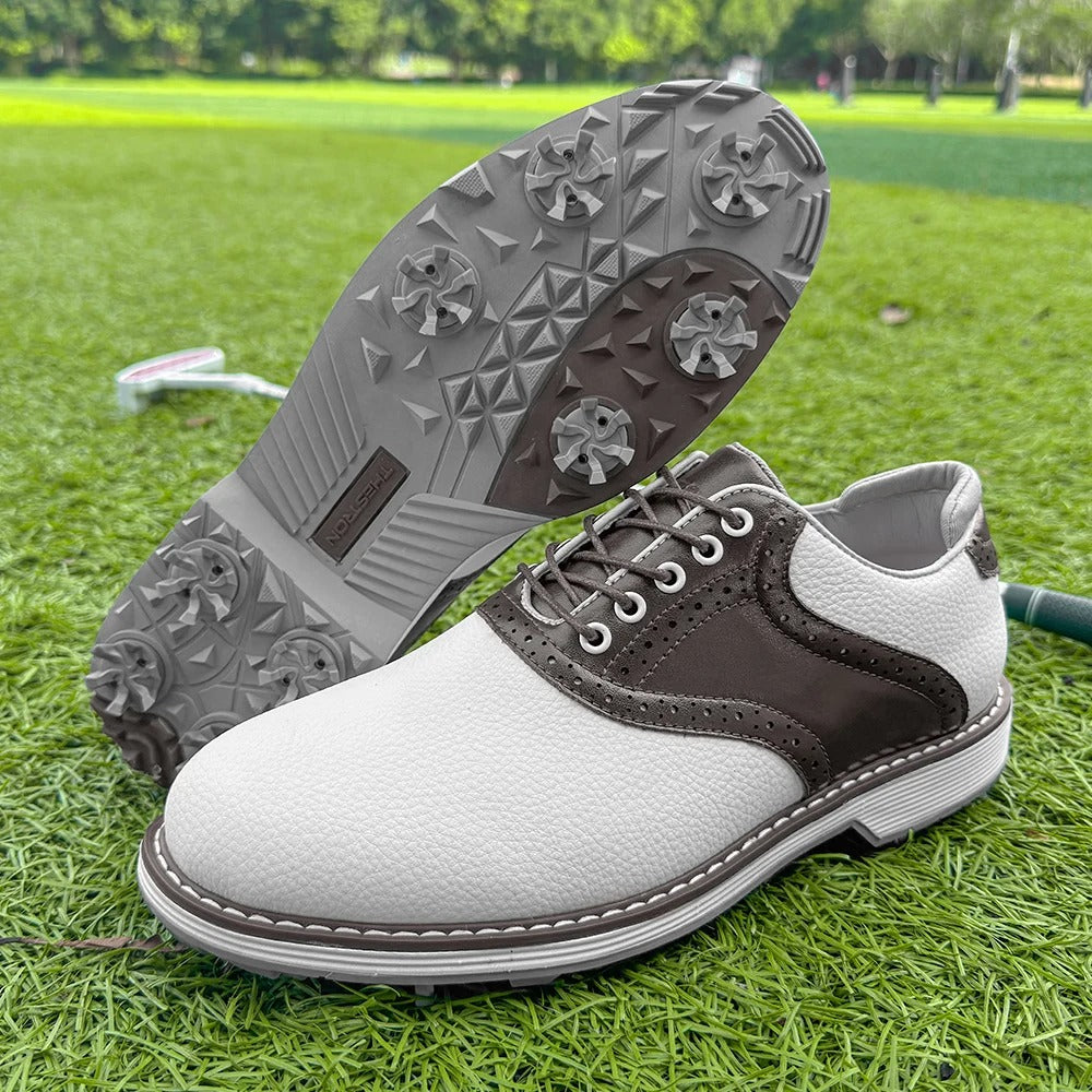 Heritage-inspired men's spiked golf shoes. Classic brogue style, water-resistant for modern golf performance.