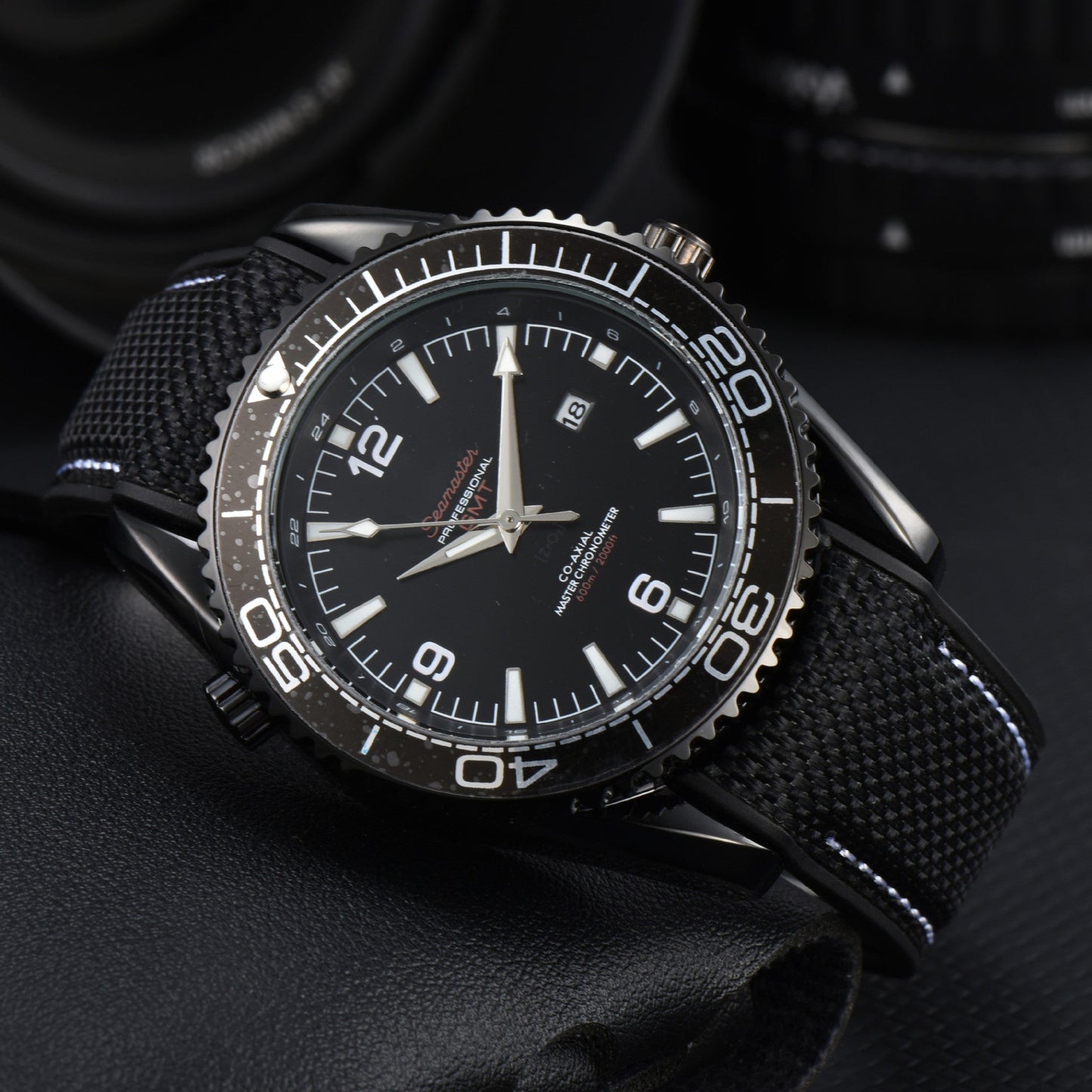 Men's sport watch with black dial & rotating bezel, perfect for athletic activities and stylish everyday wear.