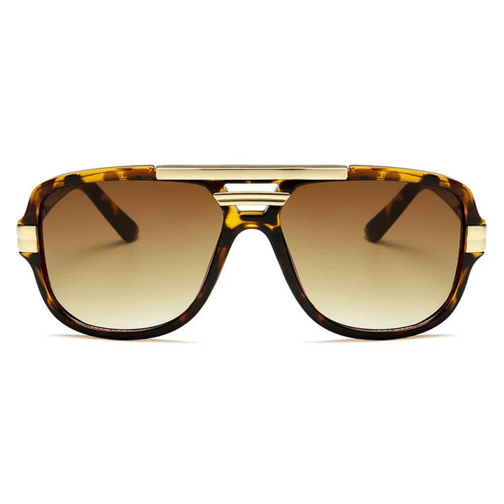 Modern men's square aviator sunglasses, gradient UV400 lenses, black acetate frames. Men's fashion accessory.