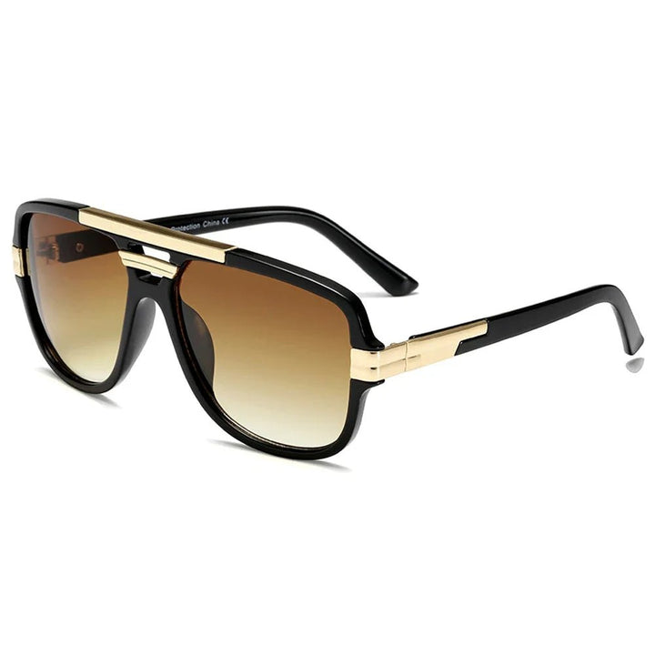 Stylish black square aviator sunglasses for men, with gradient UV400 lenses & comfortable acetate frames.