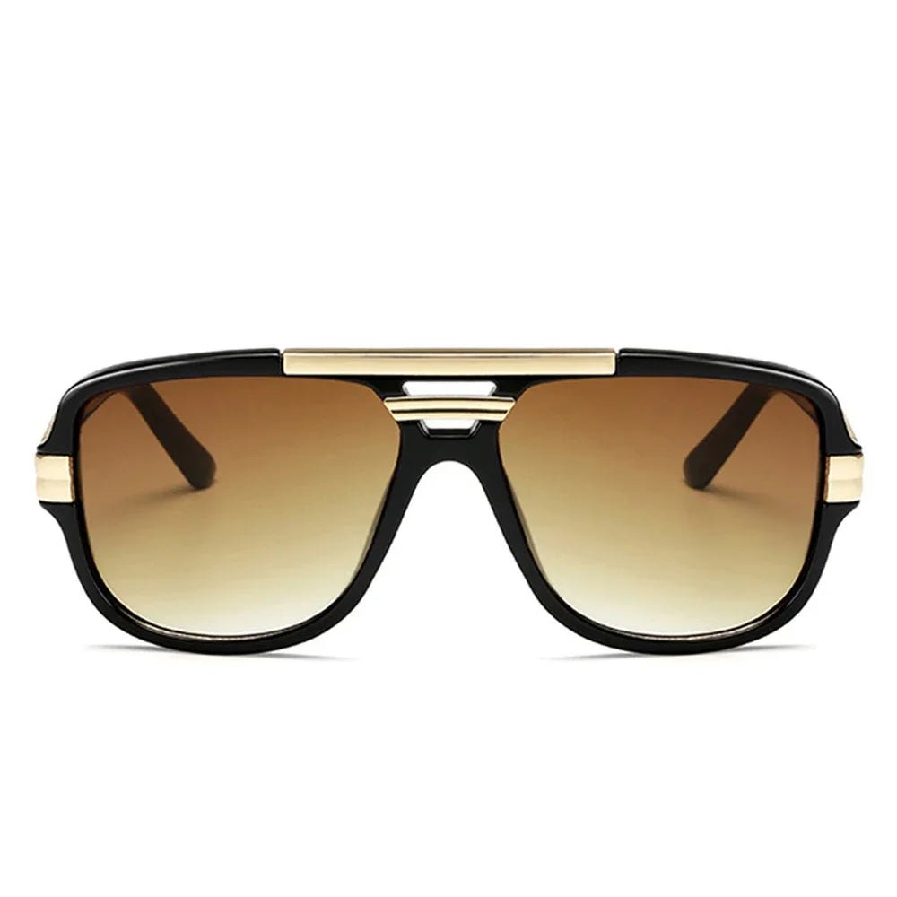 Men's square aviator sunglasses: bold black acetate frames, gradient UV400 lenses. Essential men's eyewear.