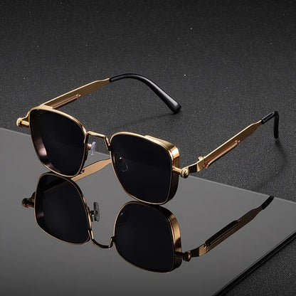 Men's square frame UV400 sunglasses for eye protection & anti-glare. Stylish urban fashion accessory.