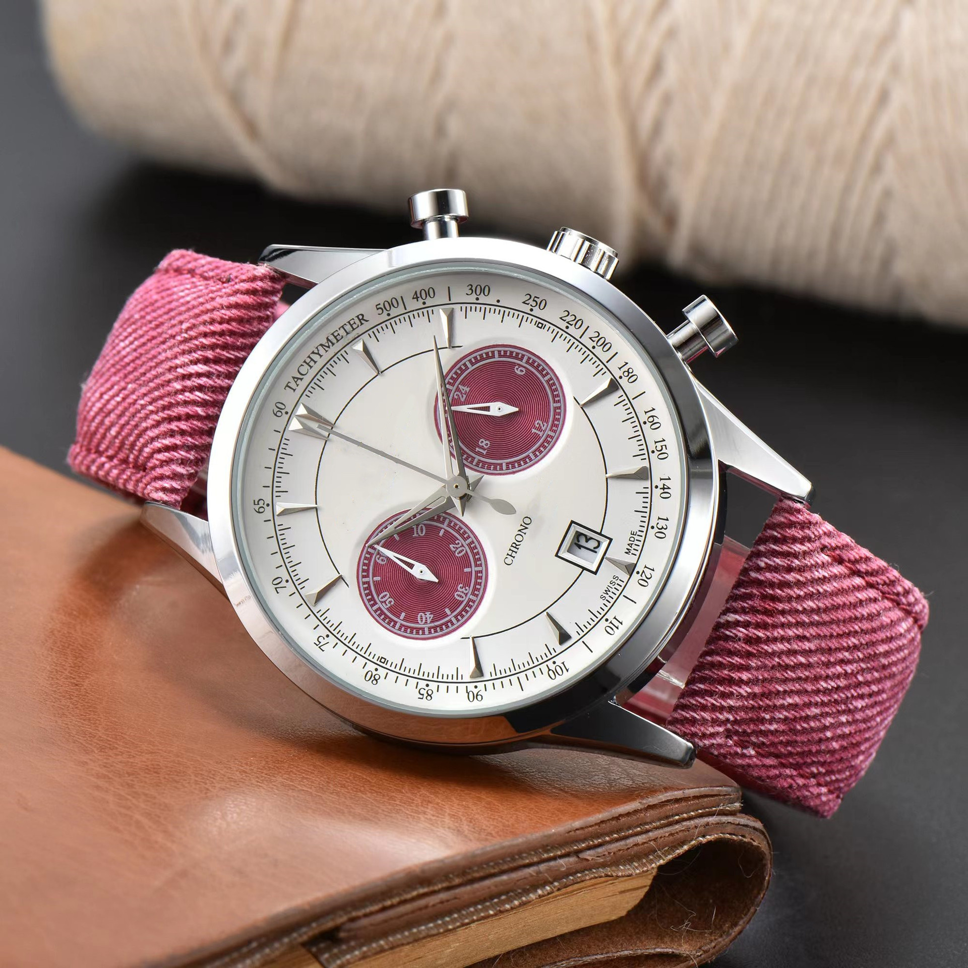 Men's modern chronograph watch crafted from stainless steel, featuring a black dial and a comfortable canvas strap.