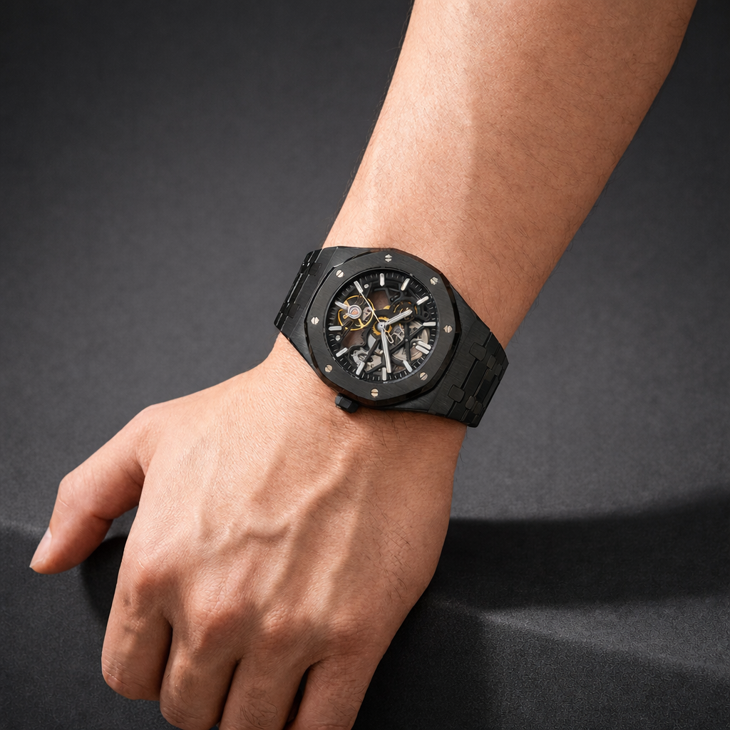Silver stainless steel men's executive watch, sophisticated and durable for business and casual elegance.
