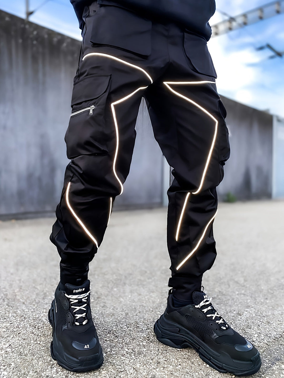 Men's Stealth Reflective Cargo Joggers in black, ideal for activewear and modern streetwear.
