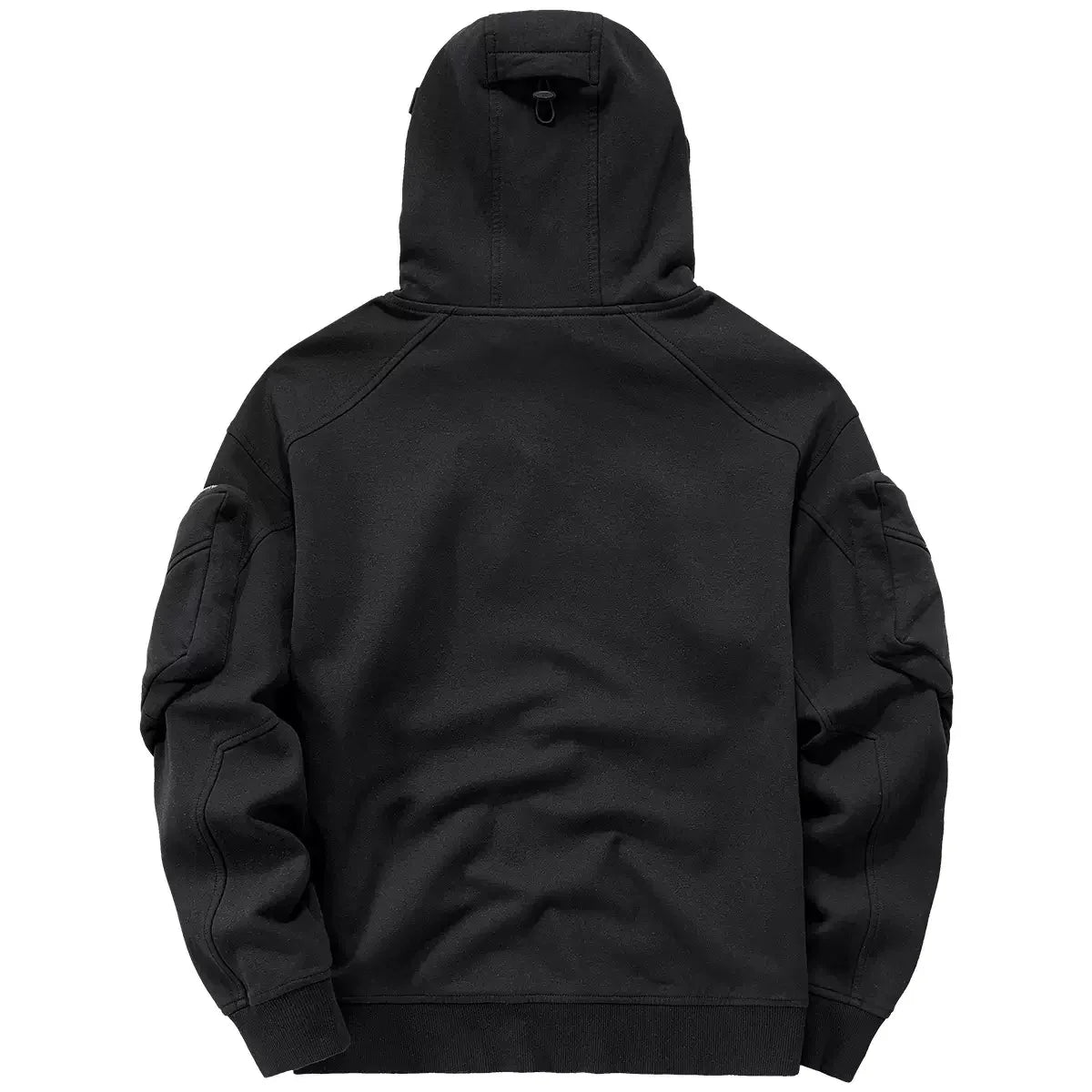Modern fit men's stealth hoodie. Versatile zip-up jacket with front shield, ideal for casual everyday fashion.