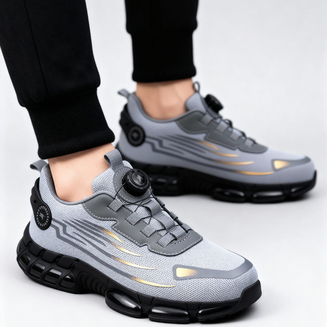 Athletic safety shoes for men. Lightweight, durable, non-slip work footwear with steel toe protection.