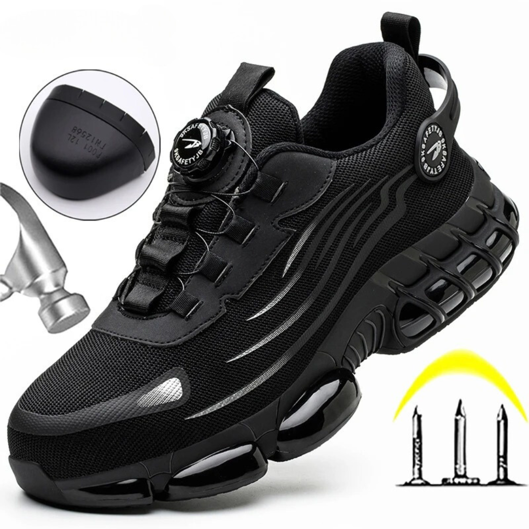 Steel toe work sneakers for men. Protective and comfortable footwear, ideal for demanding jobs.