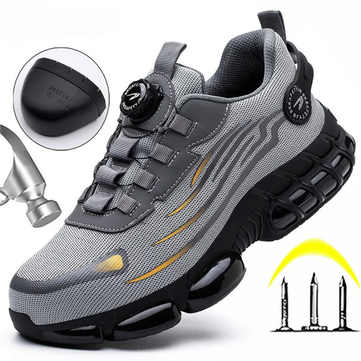 Men's protective work boots. Steel toe, puncture-resistant, and comfortable for long shifts.