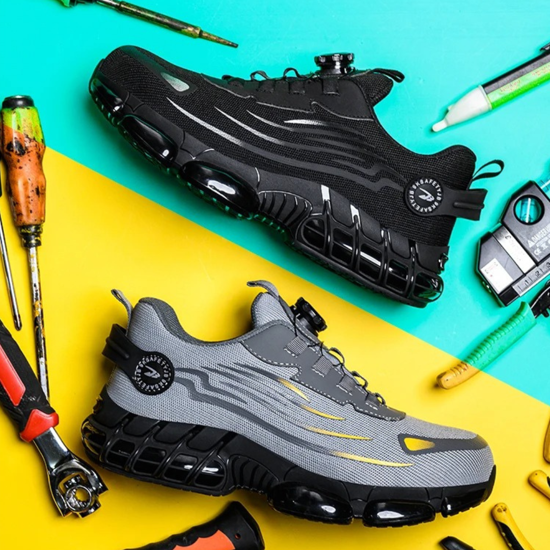 All-day comfort men's safety shoes. Durable steel toe work footwear with non-slip & protective features.