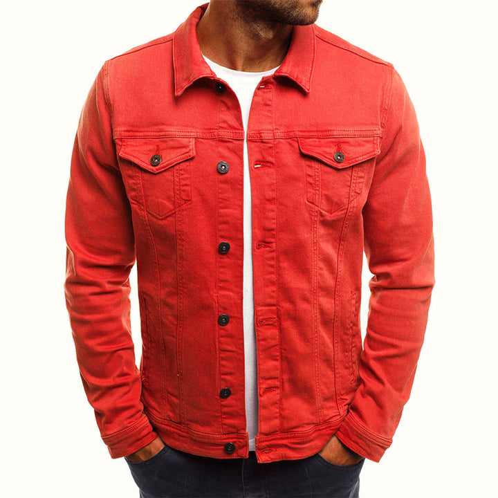 Classic men's blue denim jacket, essential outerwear for casual fashion and effortless style.