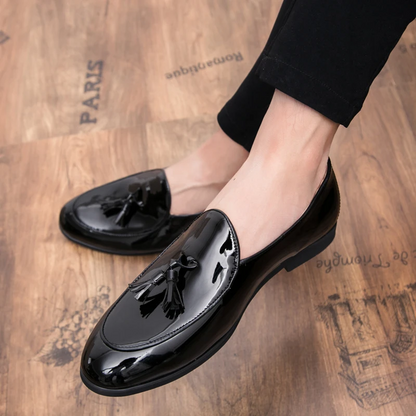 Sophisticated Sterling Midnight tassel loafers, men's dress shoes designed for ultimate comfort and style.