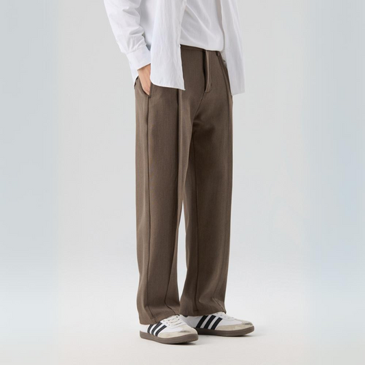 Men's Sterling pleated dress trousers in classic navy, ultimate comfort, business casual style.