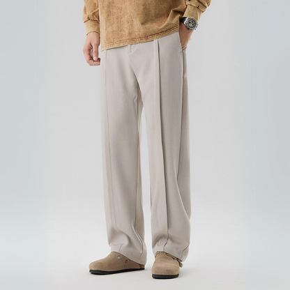 Comfortable men's formal pleated trousers, relaxed fit, excellent for long days.