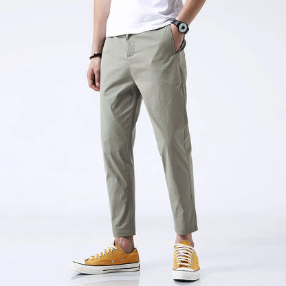Comfortable men's straight fit cotton chinos; versatile for everyday casual and smart-casual outfits.