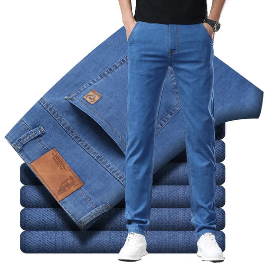 Men's straight fit denim jeans in classic blue, perfect for everyday casual style.