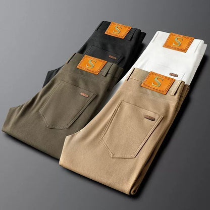 Khaki men's Stratos premium cotton casual pants, perfect for lasting style & comfort.