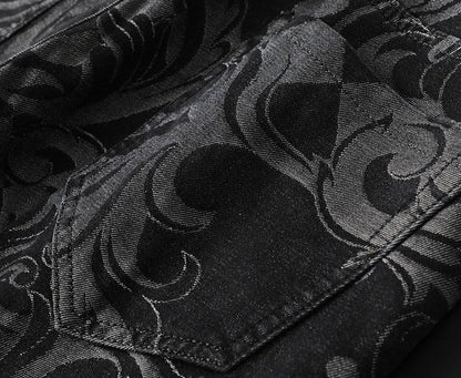 Men's fashion denim jeans: stretch, comfort fit, stylish etched design. Versatile casual wear pants.