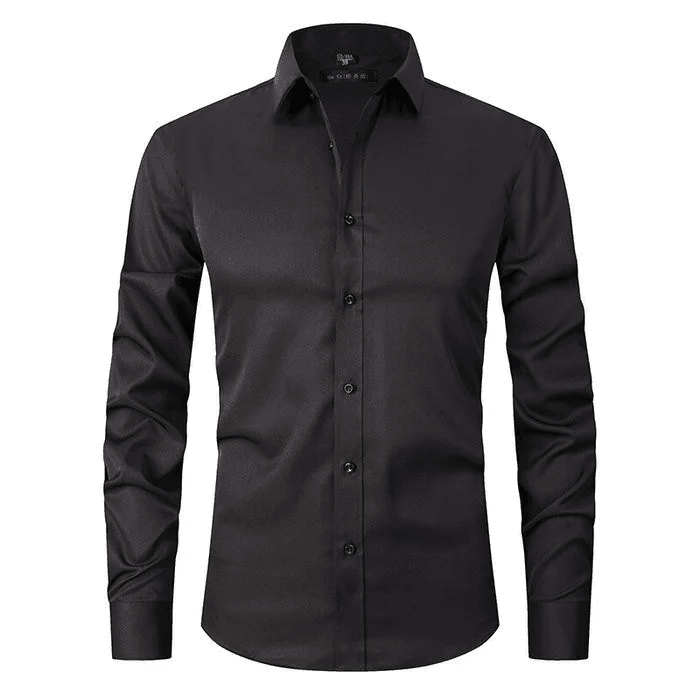 Man wearing a comfortable stretch dress shirt, perfect for a busy workday.