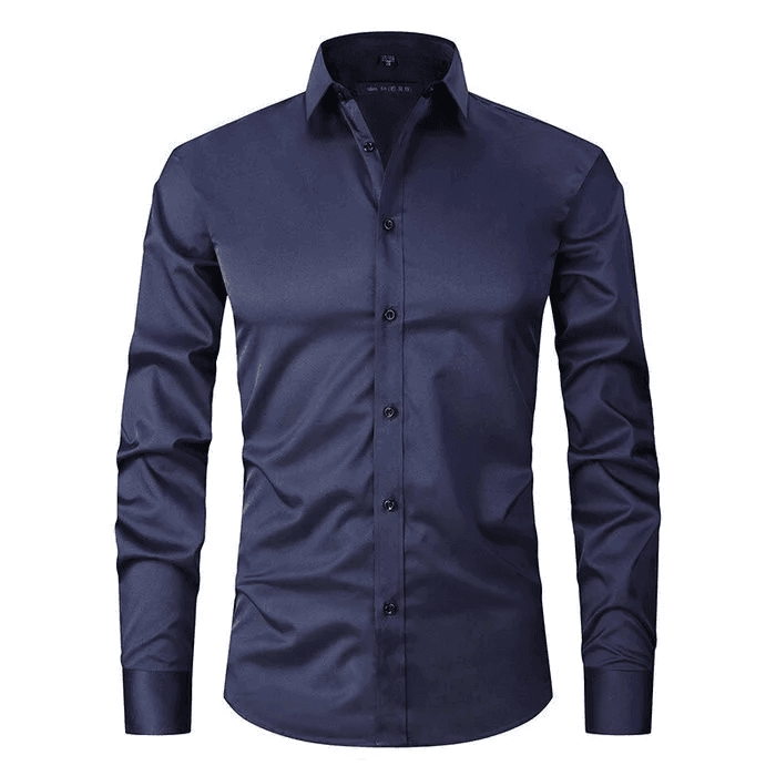 High-quality stretch men's dress shirt for wrinkle-resistant professional apparel.