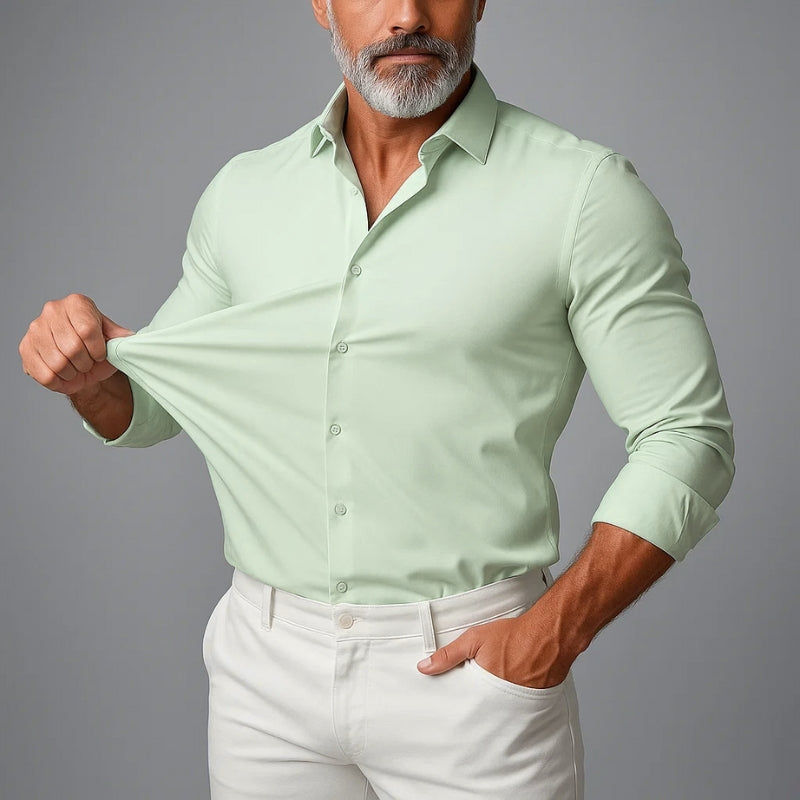 Long sleeve men's stretch slim fit shirt for ultimate comfort and modern men's fashion. Great for workwear or daily style.