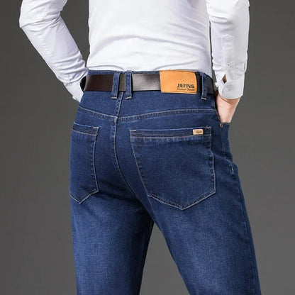 Men's stretch straight leg denim jeans, a versatile and comfortable casual pant.