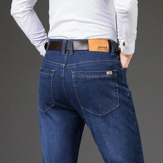 Men's stretch straight leg denim jeans, a versatile and comfortable casual pant.