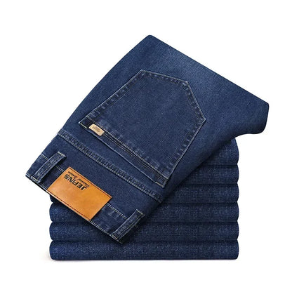 Classic straight leg men's jeans, made with stretchy, comfortable denim, ideal for men's fashion.
