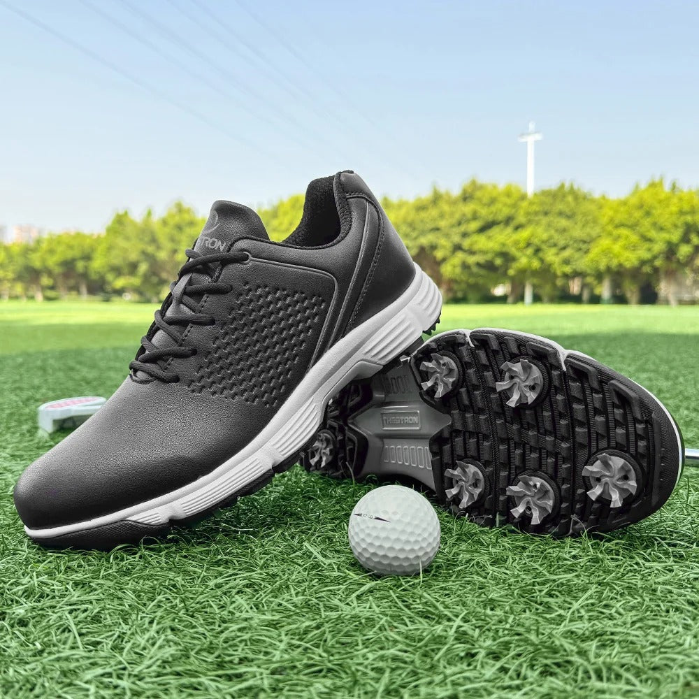 Spiked Striker Pro men's golf shoes, water resistant for all-weather play.
