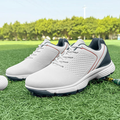 Water resistant Striker Pro men's golf shoes, keeping feet dry & comfortable.