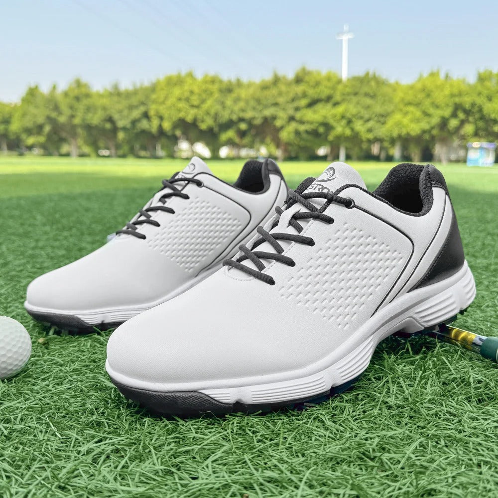 Men's Striker Pro golf shoes, course ready, water resistant, and highly durable.