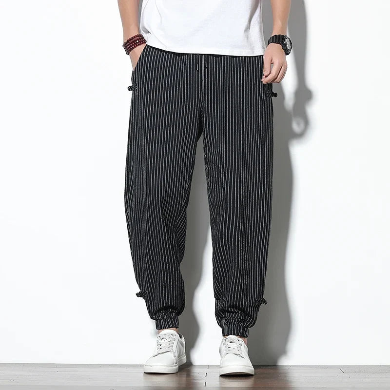 Comfortable men's activewear joggers, featuring a modern striped pattern for a stylish casual look.