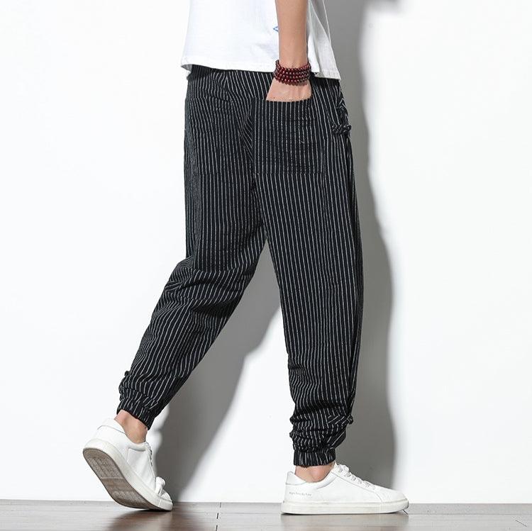 Japanese-inspired men's joggers, soft fabric, ideal for lounging, active or streetwear outfits.