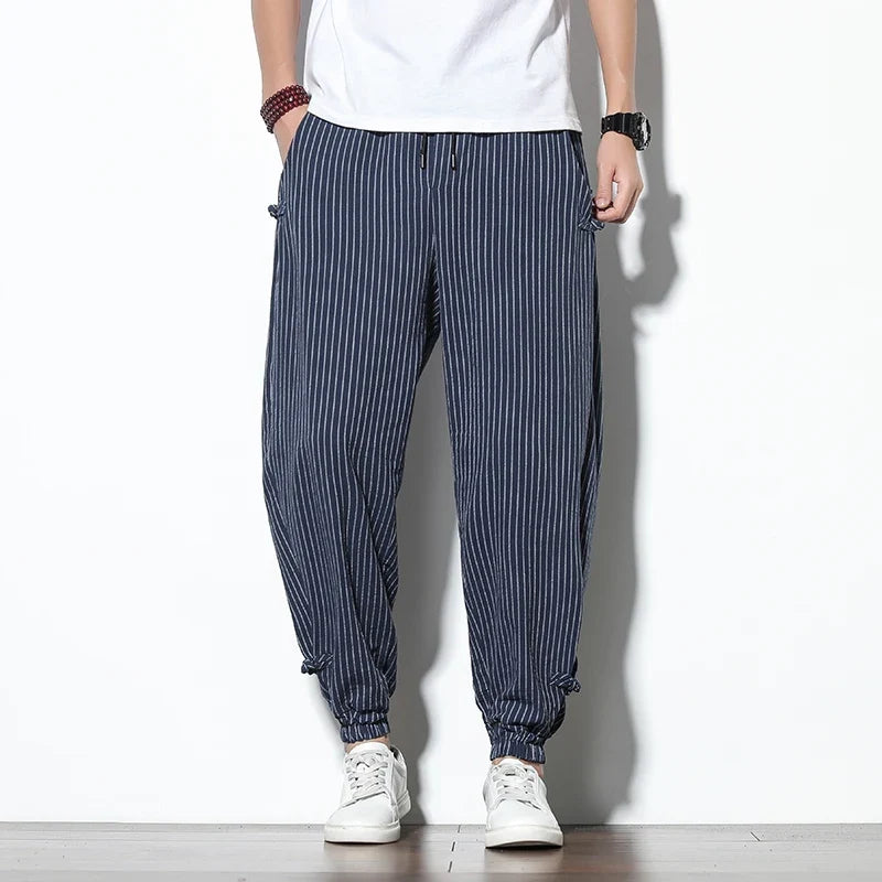 Stylish men's striped joggers, combining comfort and a modern athletic aesthetic for daily wear.