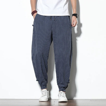 Stylish men's striped joggers, combining comfort and a modern athletic aesthetic for daily wear.