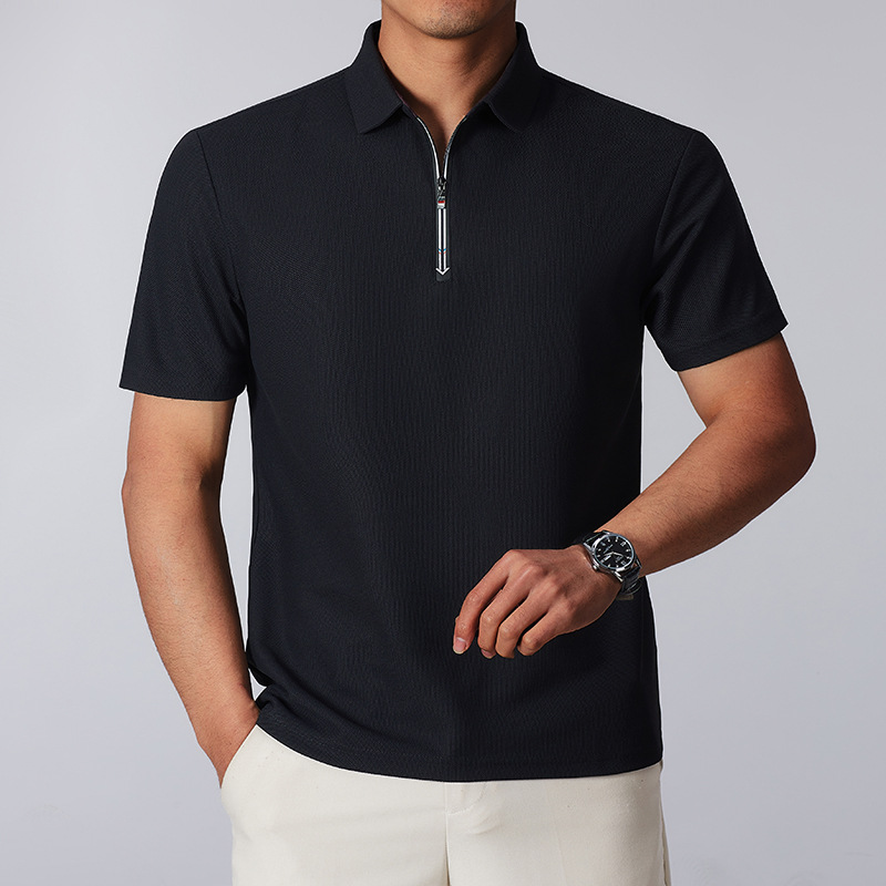 Men's structured quarter-zip polo shirt, cotton blend, tailored fit, perfect for business casual or golf.