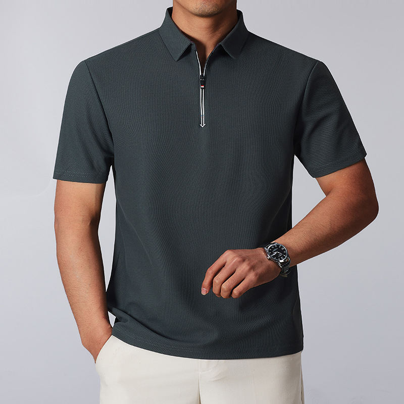Classic men's tailored fit quarter-zip polo shirt, structured design, great for golf courses and smart casual events.