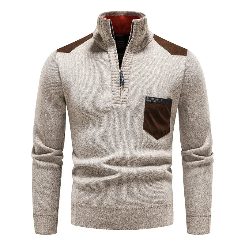 Men's stylish alpine half-zip sweater in a warm knit, perfect for winter layering & casual wear.