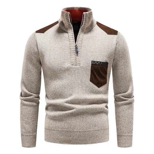 Men's stylish alpine half-zip sweater in a warm knit, perfect for winter layering & casual wear.
