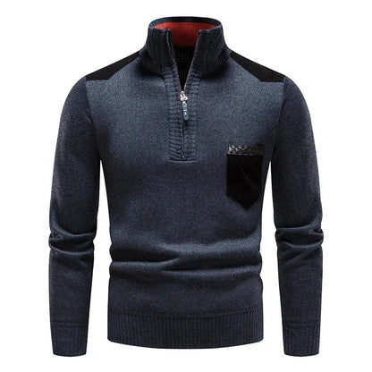 Alpine half-zip men's sweater. Stylish knit pullover, ideal for casual winter fashion & warmth.