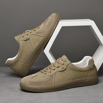 Stylish khaki men's everyday sneakers, offering exceptional comfort for all-day wear and versatile looks.