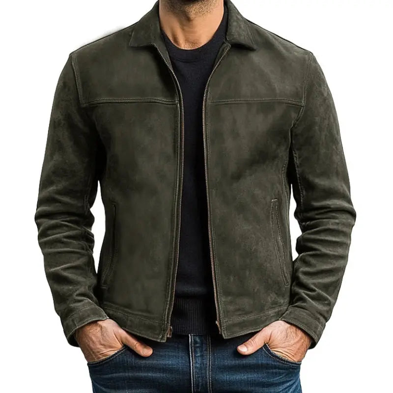 Dynamic men's biker style jacket for everyday wear, long sleeve zip-up, great casual outerwear.