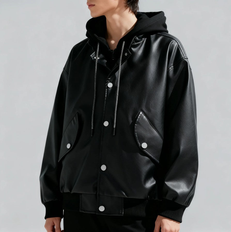 Versatile men's zip-up biker jacket, ideal outerwear for a stylish, modern look and everyday fashion.