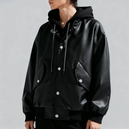 Versatile men's zip-up biker jacket, ideal outerwear for a stylish, modern look and everyday fashion.