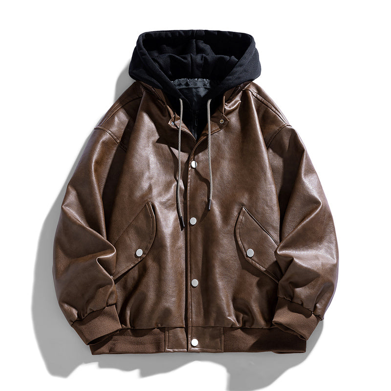 Sleek black men's biker jacket with a modern design, a stylish and versatile outerwear piece for casual wear.