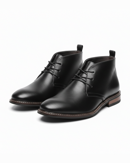 Men's stylish black chukka boots, versatile casual footwear for everyday wear.