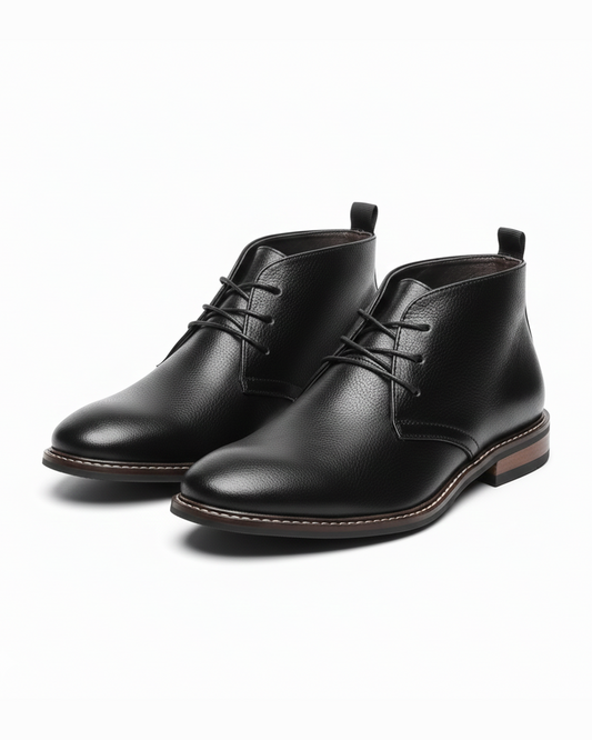 Men's stylish black chukka boots, versatile casual footwear for everyday wear.