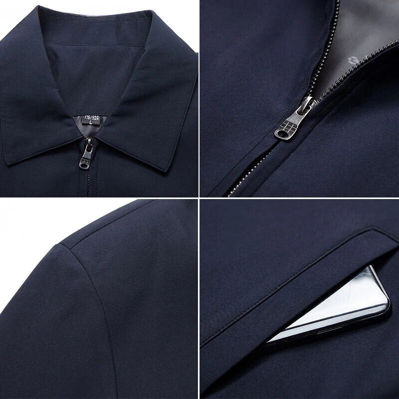 Navy men's stylish everyday jacket, offering a modern fit and versatile appeal for casual outerwear.